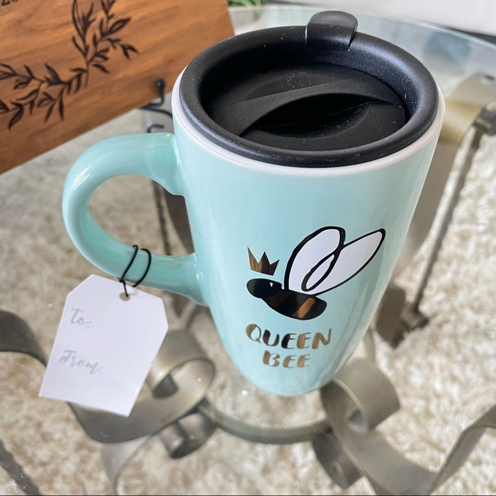 NWT Sheffield Home Beautiful Queen Bee Mint Green Tall Travel Coffee Mug w/ Lid - Picture 6 of 14